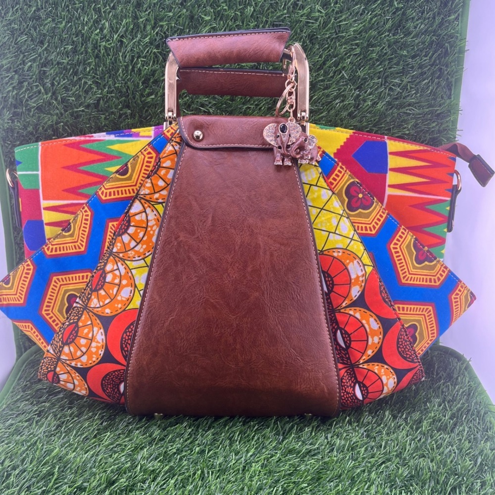 Boho Patchwork Tote Bag • Faux Leather Satchel • Colorful Tribal Print Handbag